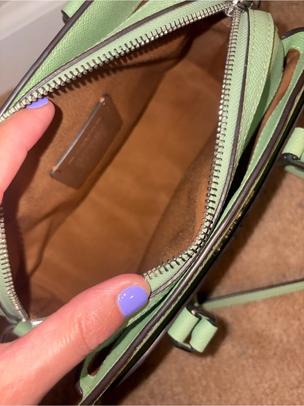 COACH Darcie Mint Green Leather Satchel with Crossbody Strap